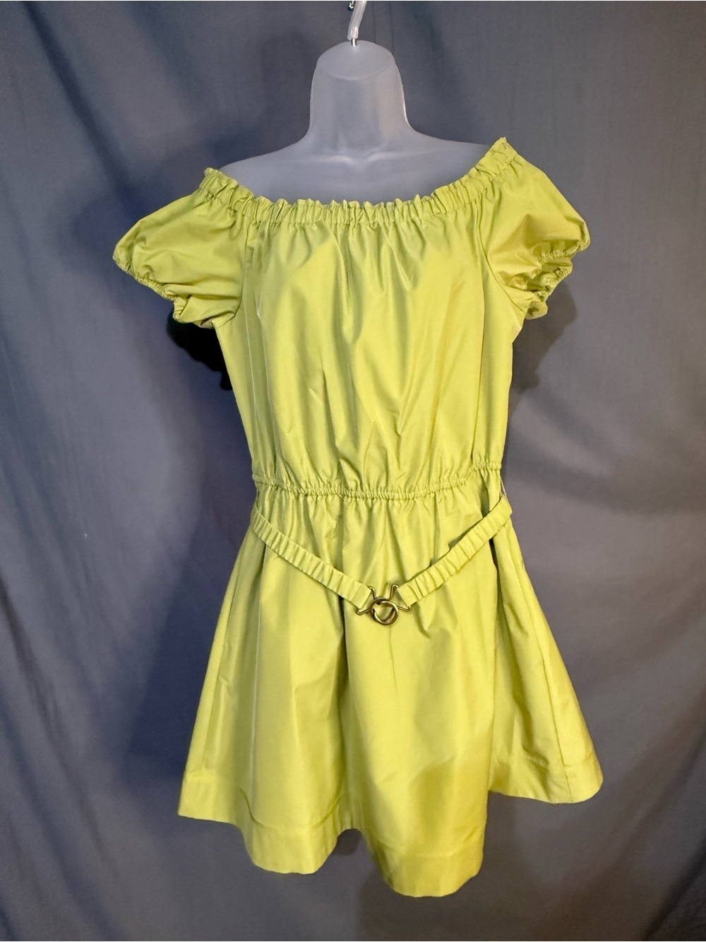 LDT Yellow Green Mini Dress Size 10 Excellent Used Condition On or Off Shoulder